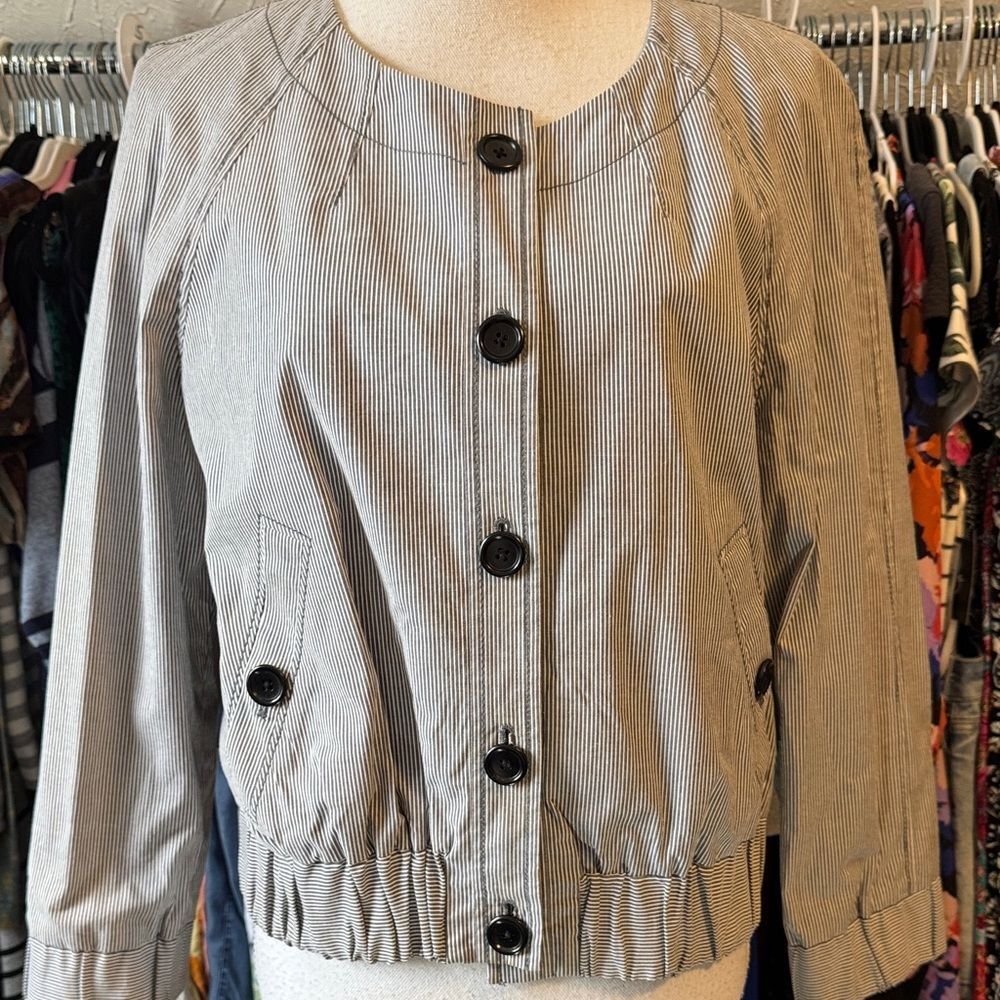 Calvin Klein Gray Pinstripe Bomber Jacket
